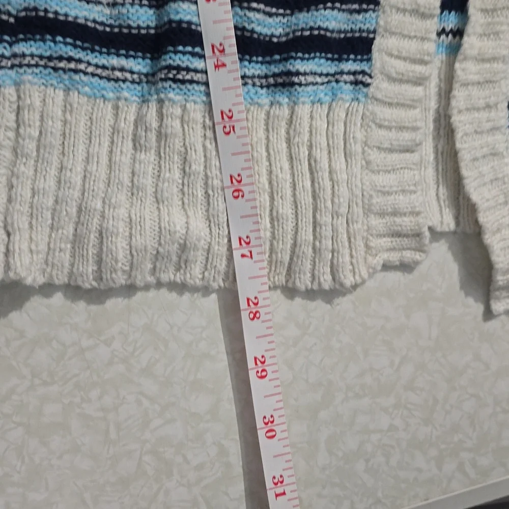 Justice Blue and White Crocheted‎ Style Long Sweater Size 10